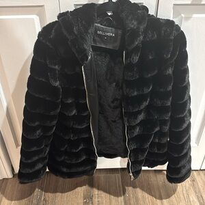 Faux short black fur coat